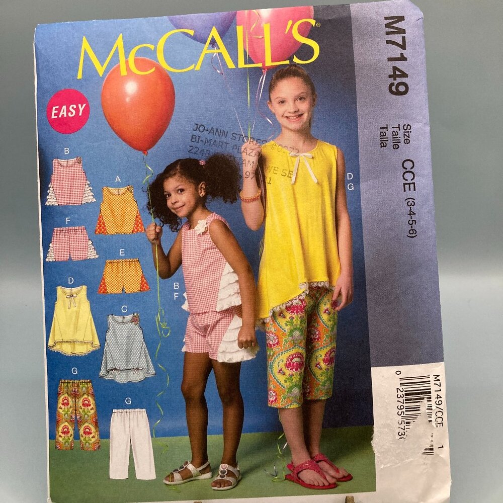 McCalls  Uncut Pattern  #M7149  Size CCE (3-4-5-6)  Easy Girls 2 Summer Outfits